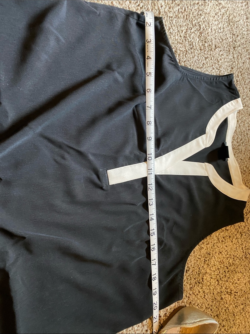 Ann Taylor Black Shift Dress with Cream Trim and Waist Tie - Picture 4 of 7